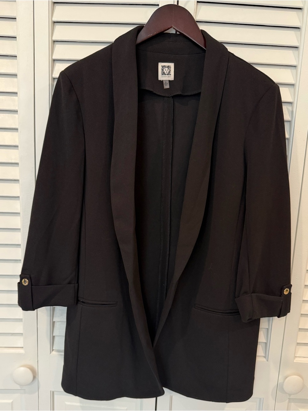 Anne Klein Black Blazer with Shawl Collar and 3/4 Sleeves